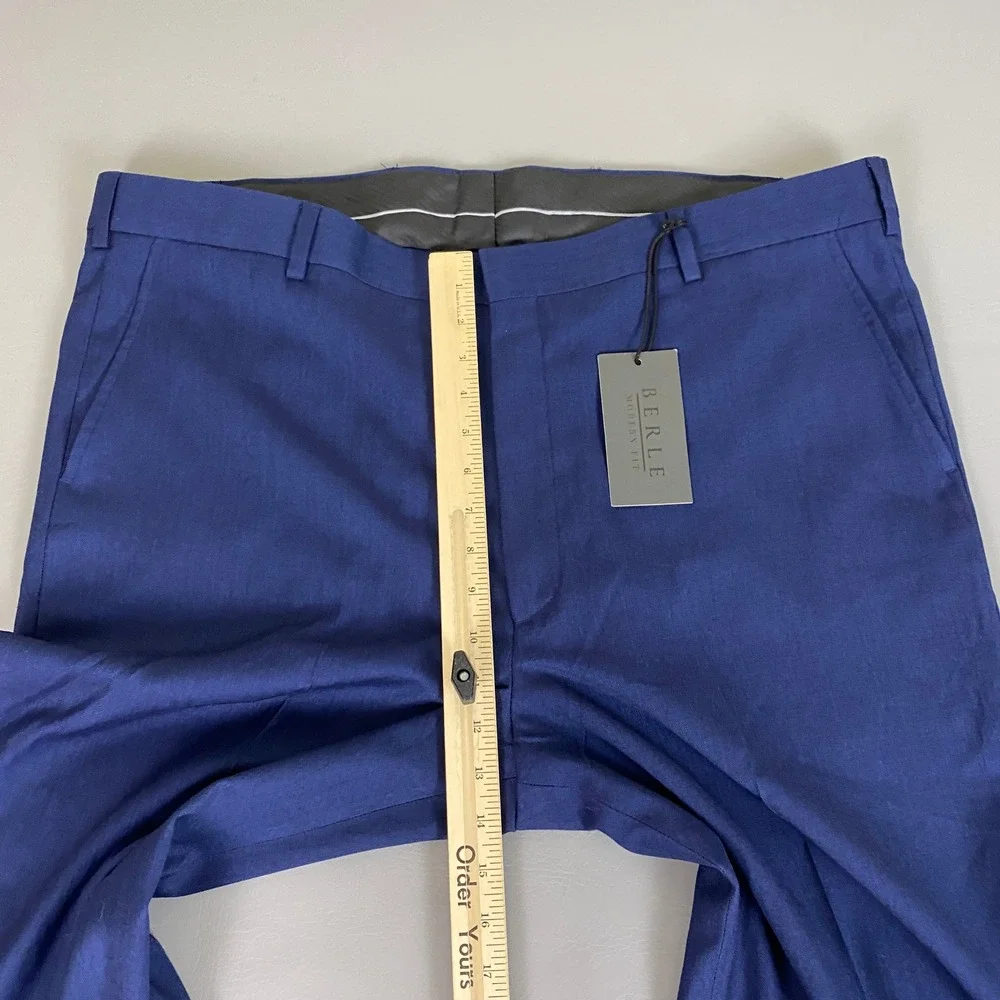 Berle Dress Pants Men's 42 Modern Fit French Navy Herringbone Flat Front New NWT